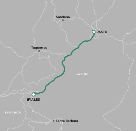 mapa de la ruta pasto a Ipiales